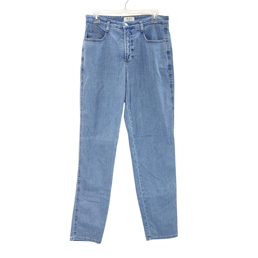 MAC Kelly Jeans Straight Leg High Waisted Blue Denim Stretch Womens Size 42/32